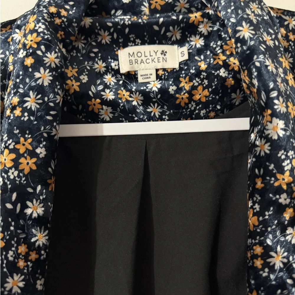 Molly Bracken Blazer Women’s Ditsy Floral Print Stretch Velvet Open Front